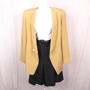 VTG Y2K Oversized Elevated Silk Blazer Highrise Short Suit Set S-M Tan Black